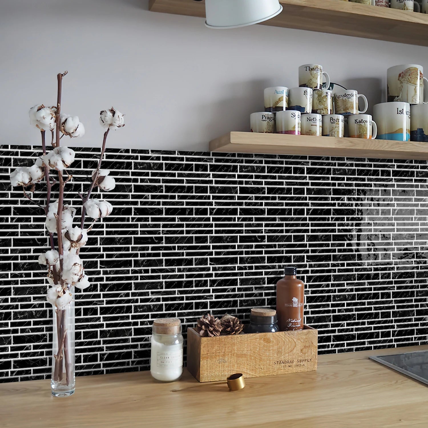 1/12 pièces classique noir et blanc carrelage marbre chambre décoration cuisine salon étanche auto-adhésif autocollant mural détachable