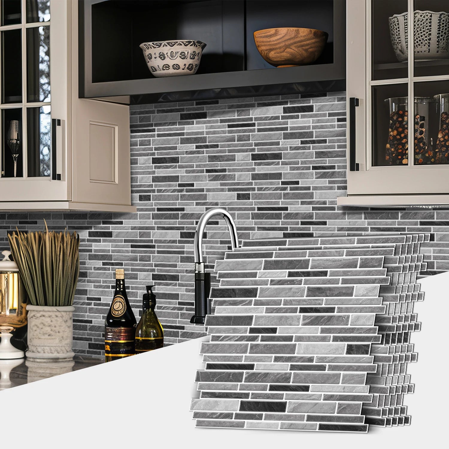 1/12 pièces classique noir et blanc carrelage marbre chambre décoration cuisine salon étanche auto-adhésif autocollant mural détachable