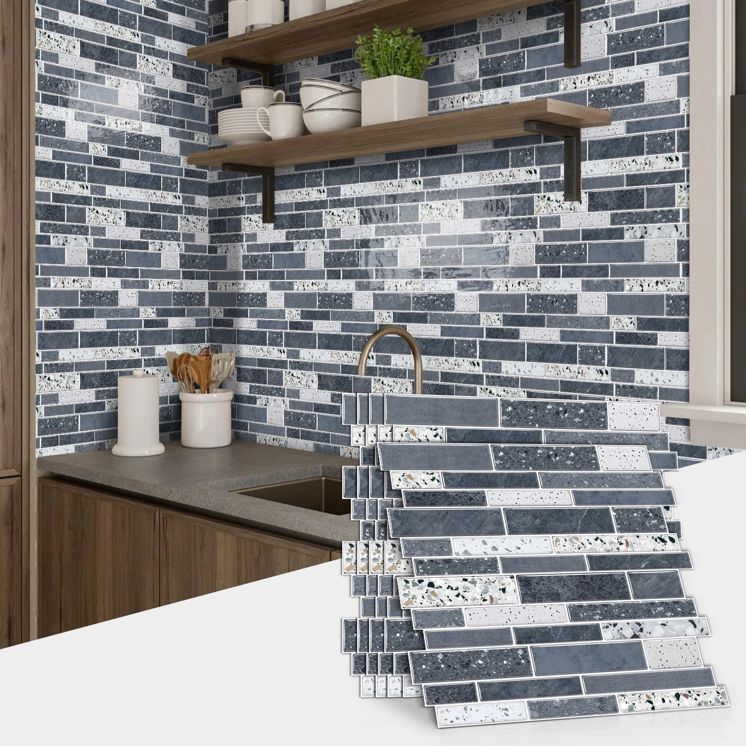 1/12 pièces classique noir et blanc carrelage marbre chambre décoration cuisine salon étanche auto-adhésif autocollant mural détachable