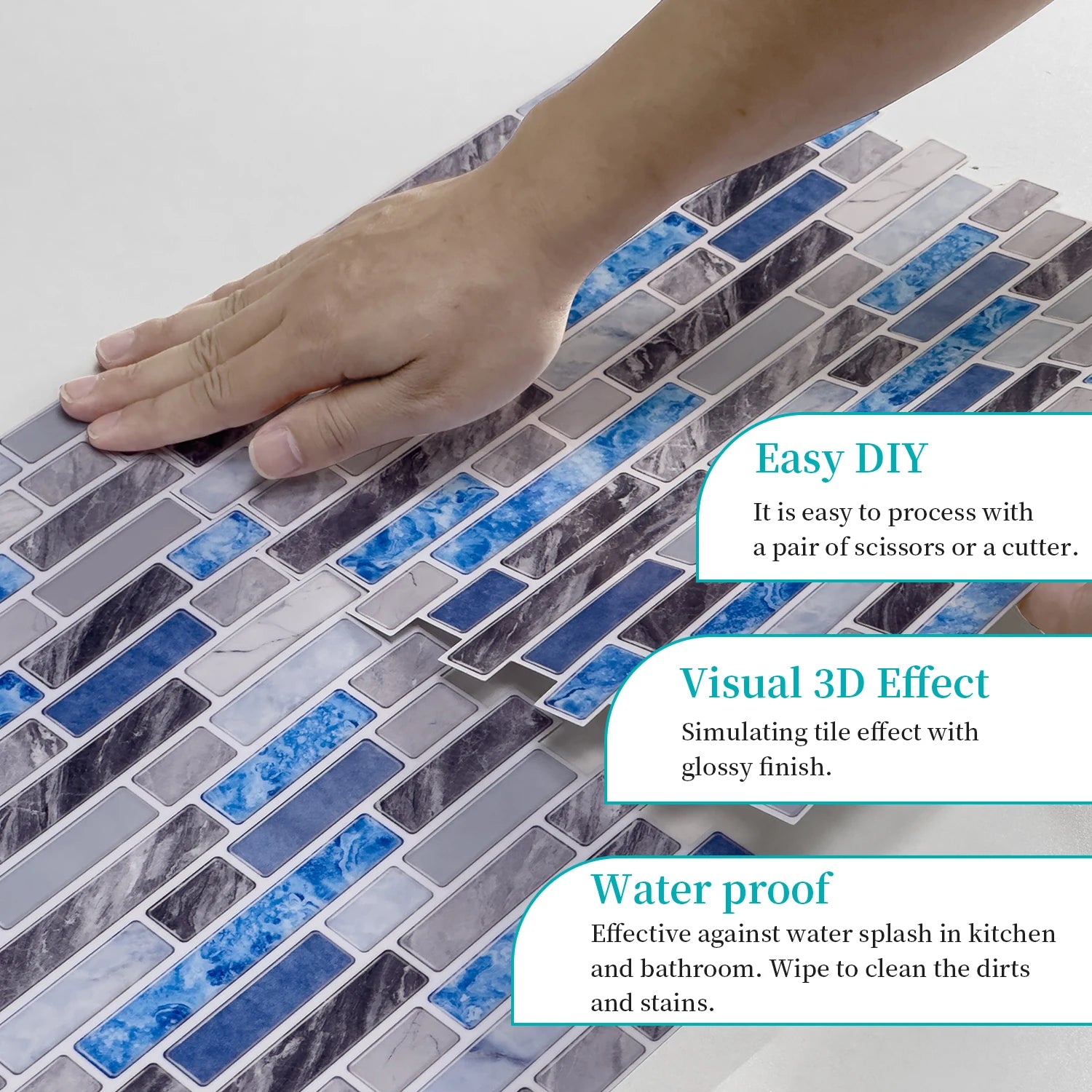 1/12 pièces classique noir et blanc carrelage marbre chambre décoration cuisine salon étanche auto-adhésif autocollant mural détachable